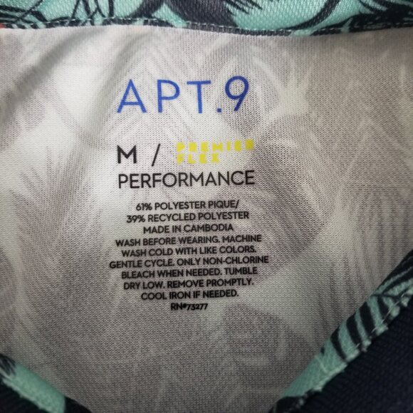 Apt 9 Mens M Short Sleeve Hawaiian Premiere Flex Polo Teal Blue Black Monkey - Picture 2 of 12